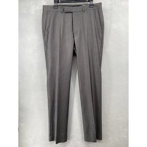 Kenneth Cole Reaction Pants Mens 35Wx32L Brown Pin Striped Flat Front Dress